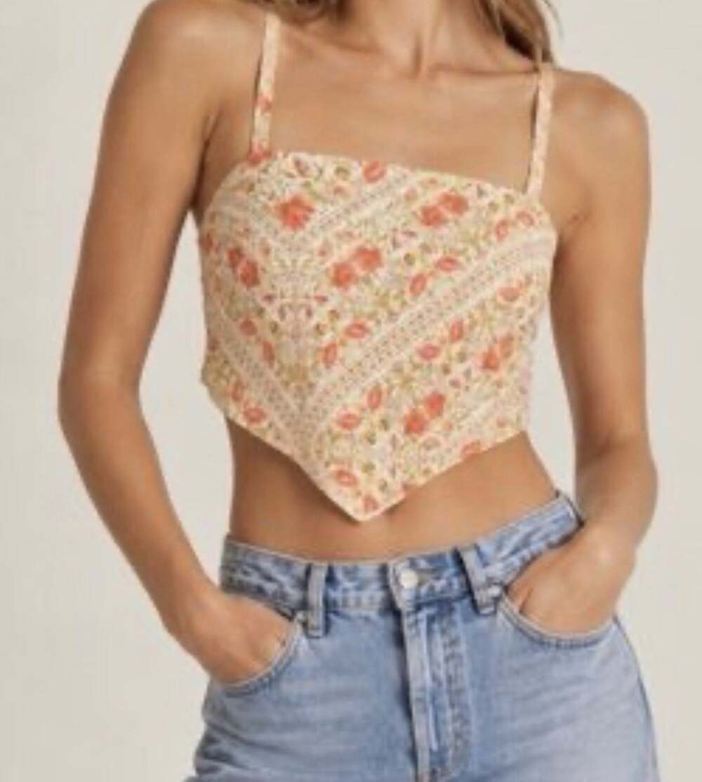 Show Me Your Mumu Handkerchief Top L Floral Paisley Tie Back Boho NWT